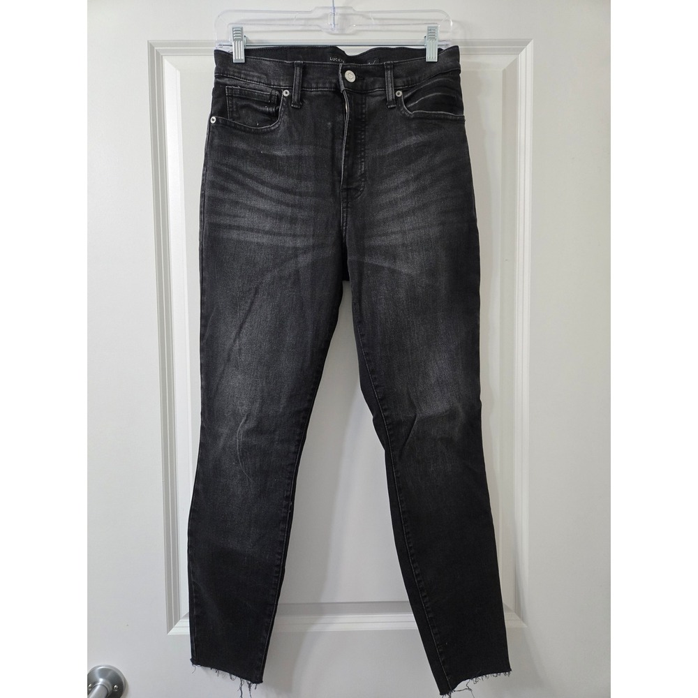 Lucky Brand High Rise Skinny Ankle Jeans Faded Black Raw Hem Womens 8/29